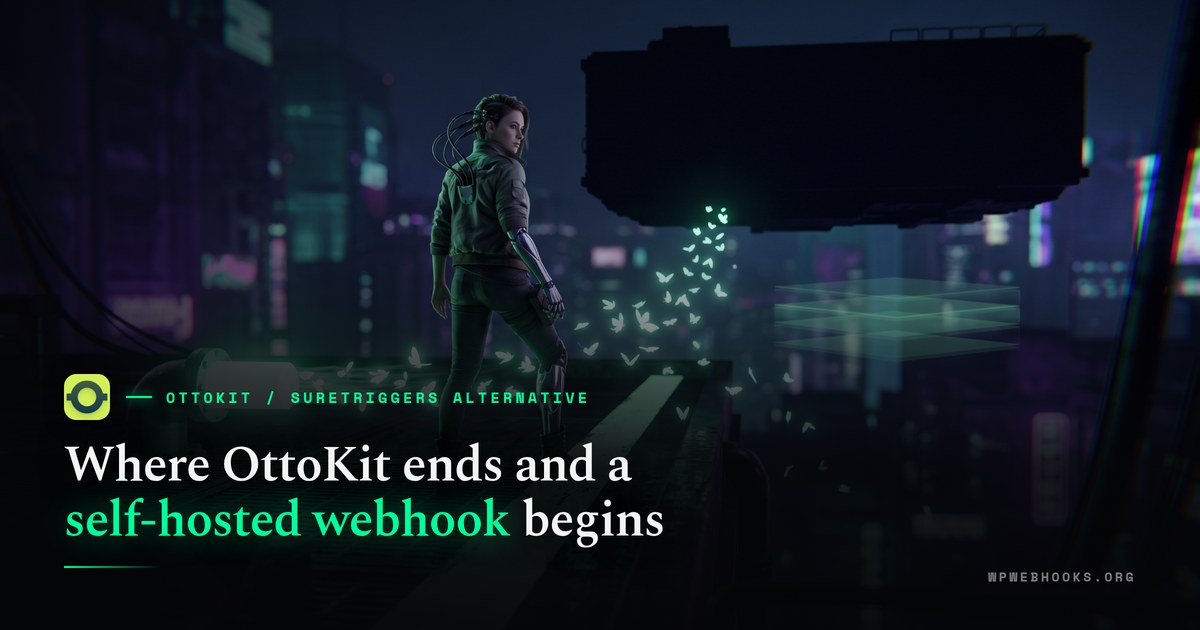 An augmented courier on a rooftop gantry looking back at a dead black platform overhead as luminous moths thin out beneath it, while a conduit at her feet keeps pouring more, cyberpunk illustration