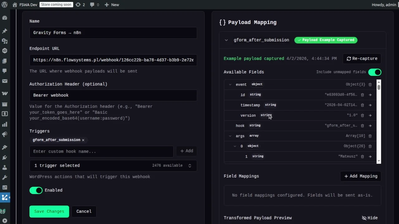 WordPress webhook payload mapping screencast thumbnail